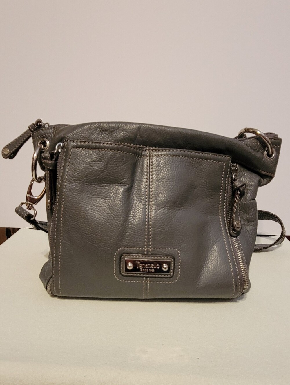 Gray Leather Tignanello Crossbody/Shoulder Bag